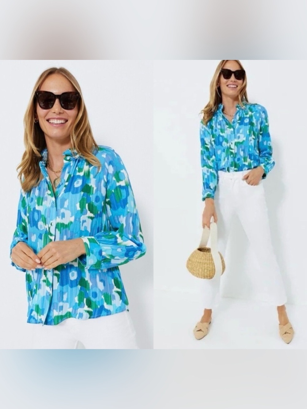 Tuckernuck Pomander Place Harlee Button Front Floral Blouse Amalfi Watercolor S